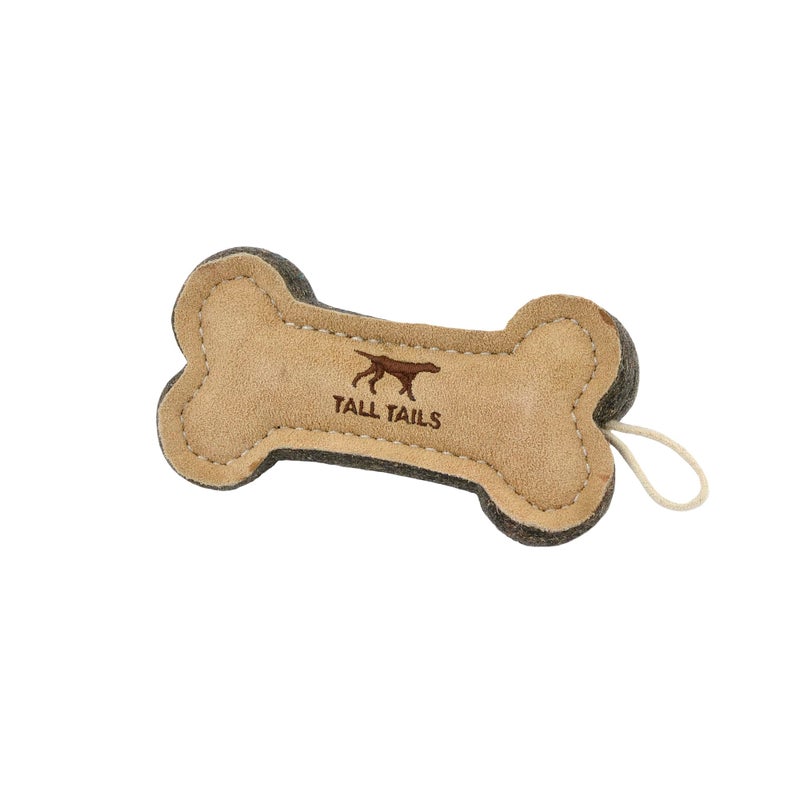 Tall Tails Dog Natural Leather Bone Fetch Toy Gift for Dogs 6 inches - Image 1